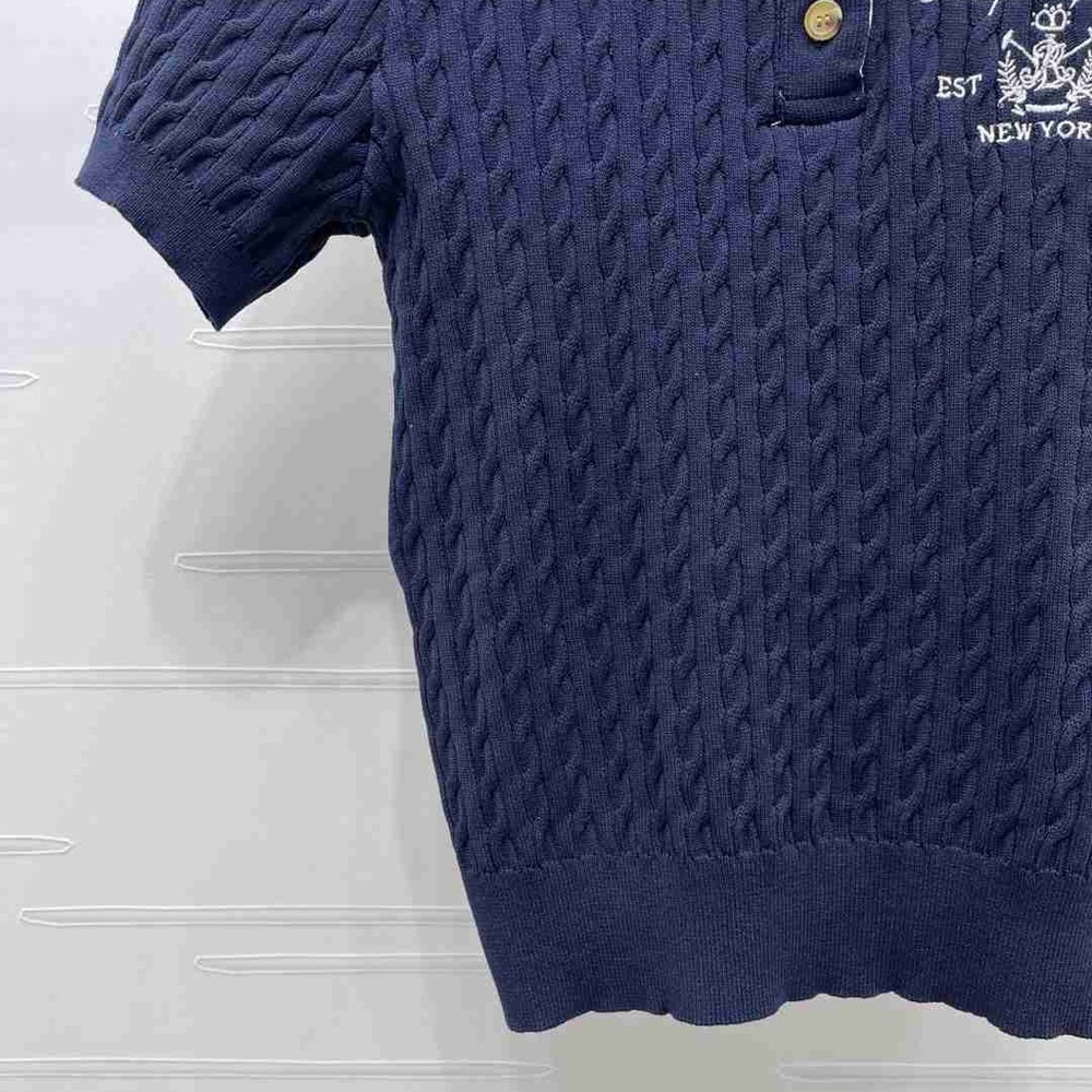 Polo Ralph Lauren Navy Cable Knit Embroidered New York Logo Knit Polo - Picture 7 of 8